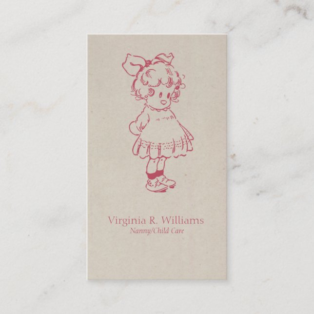 Vintage Cartoon Little Girl Business Card (Front)