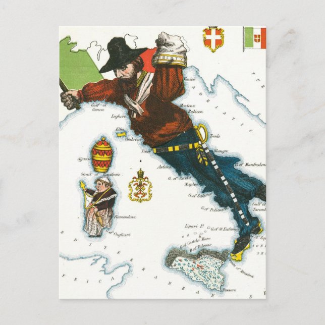 Vintage Cartoon Map of Italy Postcard (Front)