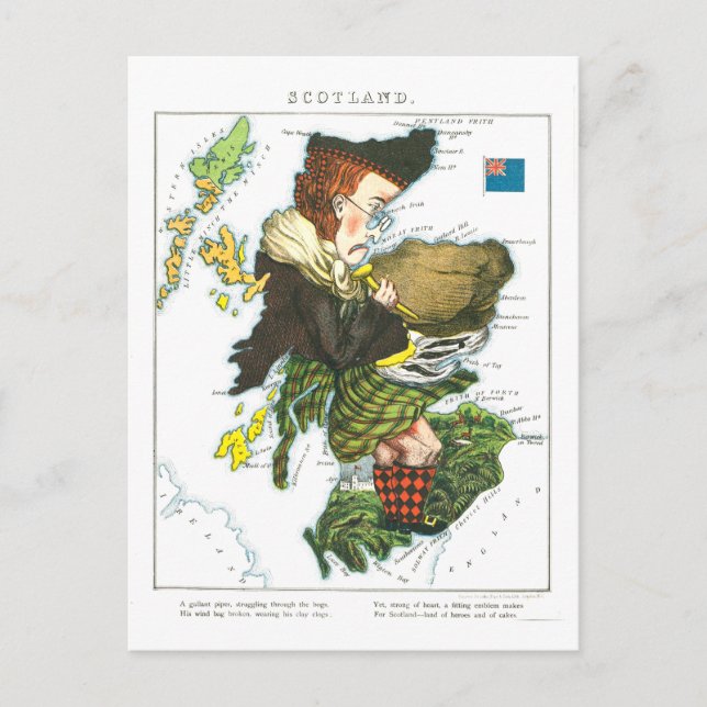 Vintage Cartoon Map of Scotland Postcard (Front)