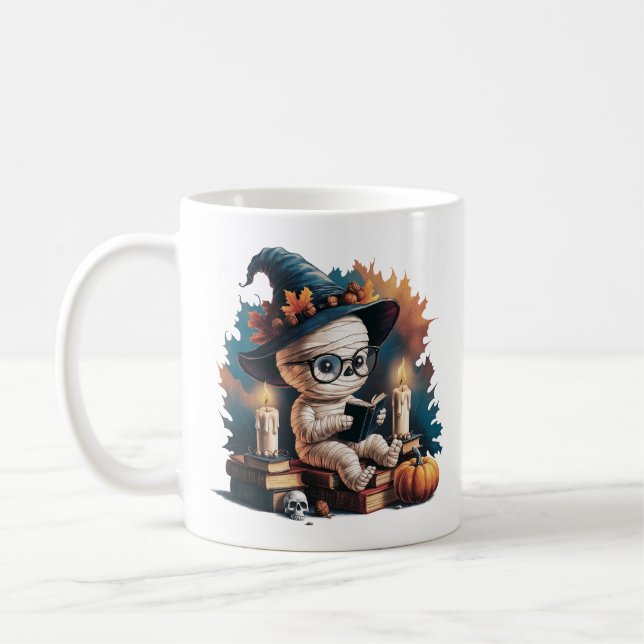 Vintage Cartoon Mummy Gothic, Halloween Vibes  Coffee Mug (Left)