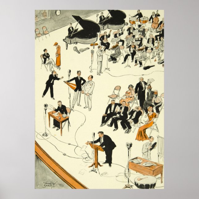 Vintage Cartoon Radio Program Musicians Funny Poster (Front)