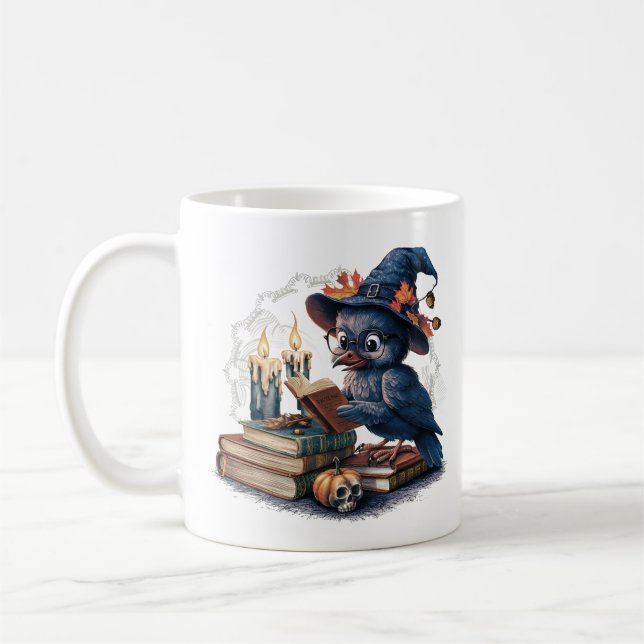 Vintage Cartoon Raven Gothic, Halloween Vibes  Coffee Mug (Left)