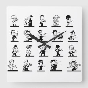 Vintage cartoon retro square wall clock