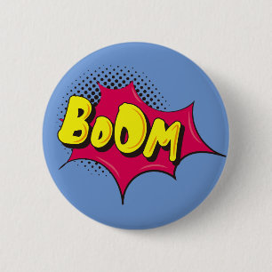 Vintage Cartoon Superhero Fight Bubble BOOM 6 Cm Round Badge