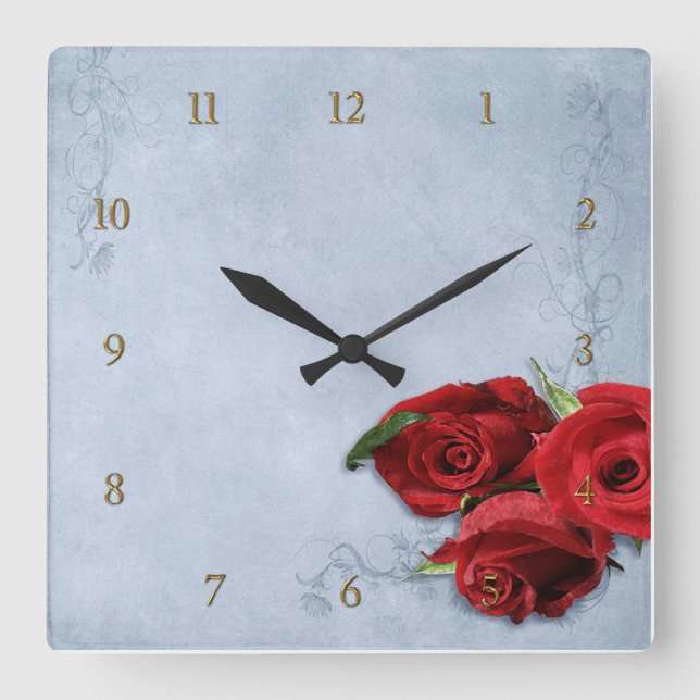 Vintage Cascade Blue Square Wall Clock (Front)