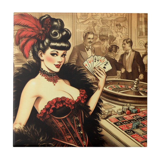 Vintage Casino Girl Tile (Front)