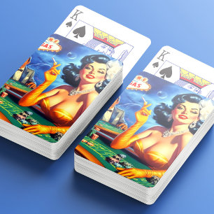 Vintage Casino Woman Playing Cards