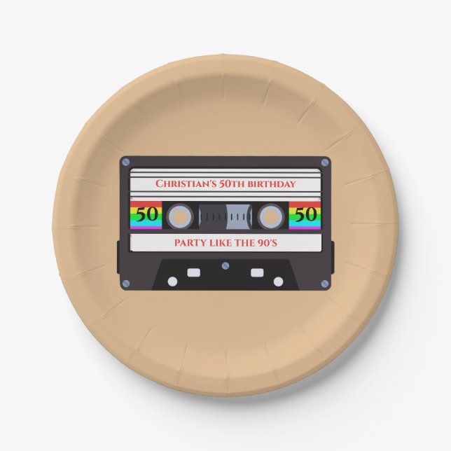 Vintage cassette birthday  paper plate (Front)