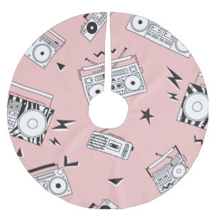 Vintage cassette players: retro pattern. brushed polyester tree skirt
