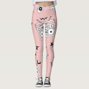 Vintage cassette players: retro pattern. leggings