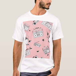Vintage cassette players: retro pattern. T-Shirt