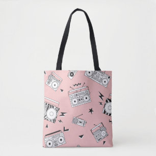 Vintage cassette players: retro pattern. tote bag