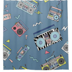 Vintage Cassette Players: Retro Seamless Art Shower Curtain