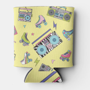 Vintage cassette, roller skates: retro can cooler