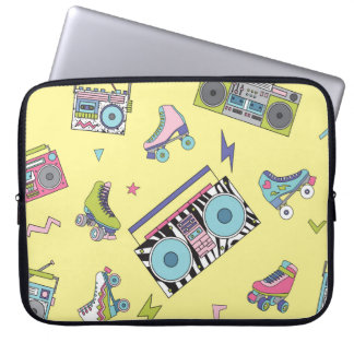 Vintage cassette, roller skates: retro laptop sleeve