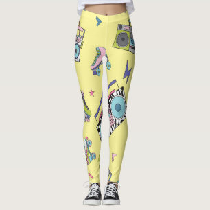 Vintage cassette, roller skates: retro leggings