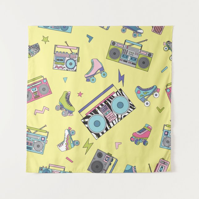 Vintage cassette, roller skates: retro tapestry (Front)