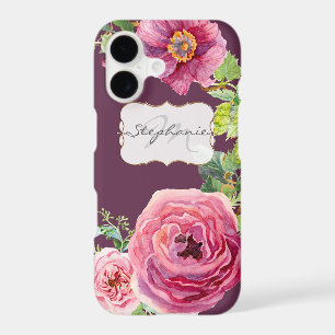 Vintage Cassis Pink Peony Rose Floral Watercolor