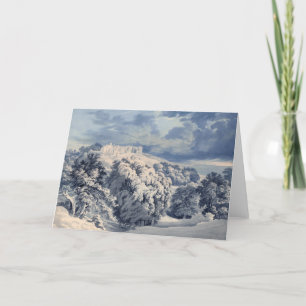 Vintage Castle on a  Winter Landscape watercolor Holiday Card