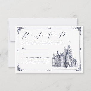 Vintage Castle Venue Illustration Border Wedding RSVP Card