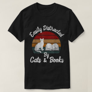 Vintage Cat and Book Lover Design T-Shirt
