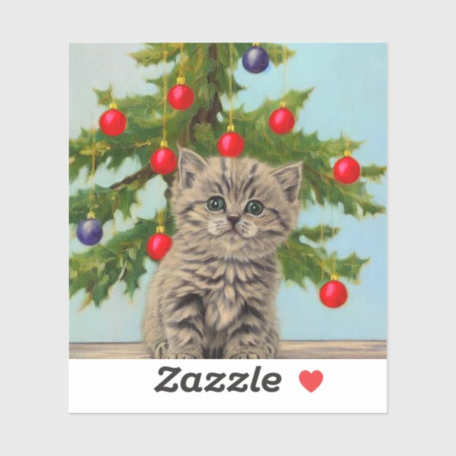 Vintage Cat and Christmas Tree (Sheet)