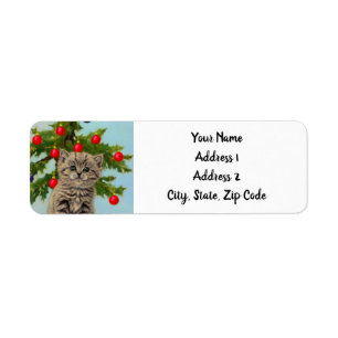 Vintage Cat and Christmas Tree