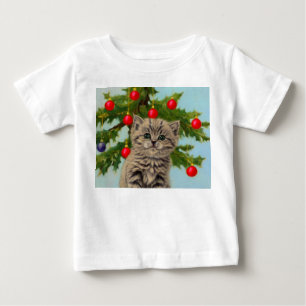 Vintage Cat and Christmas Tree Baby T-Shirt