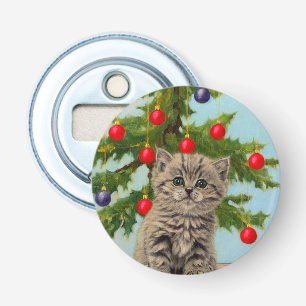Vintage Cat and Christmas Tree Bottle Opener