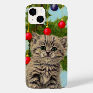Vintage Cat and Christmas Tree Case-Mate iPhone 14 Case