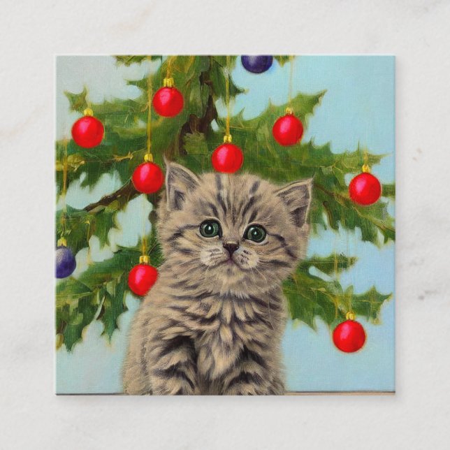 Vintage Cat and Christmas Tree Enclosure Card (Front)