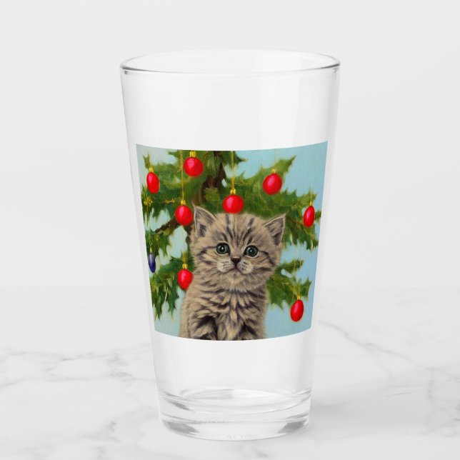 Vintage Cat and Christmas Tree Glass (Front)