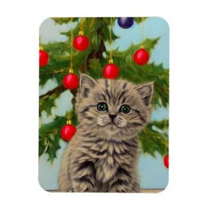 Vintage Cat and Christmas Tree Magnet