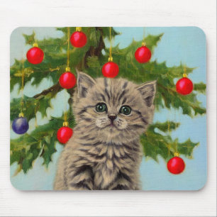 Vintage Cat and Christmas Tree Mouse Mat
