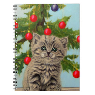 Vintage Cat and Christmas Tree Notebook
