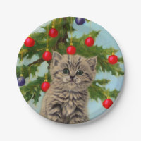 Vintage Cat and Christmas Tree
