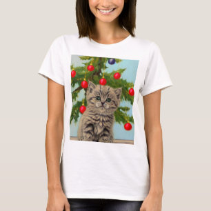 Vintage Cat and Christmas Tree T-Shirt