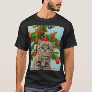 Vintage Cat and Christmas Tree T-Shirt