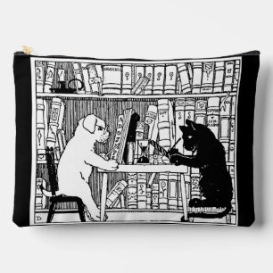 Vintage Cat and Dog Library Bookish Literary Accessory Pouch