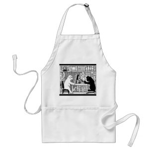 Vintage Cat and Dog Library Bookish Literary Standard Apron