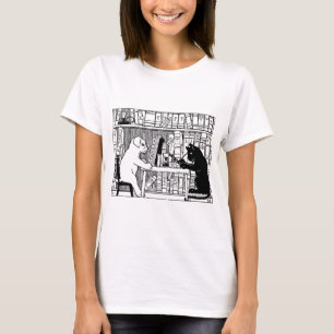 Vintage Cat and Dog Library Bookish Literary T-Shirt
