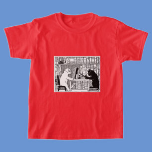 Vintage Cat and Dog Library Bookish Literary T-Shirt