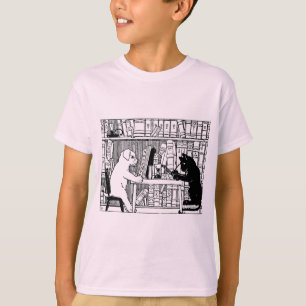 Vintage Cat and Dog Library Bookish Literary T-Shirt