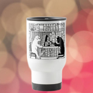 Vintage Cat and Dog Library Bookish Literary Travel Mug