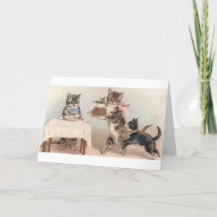 Vintage Cat And Kitten Christmas Dessert Note Card