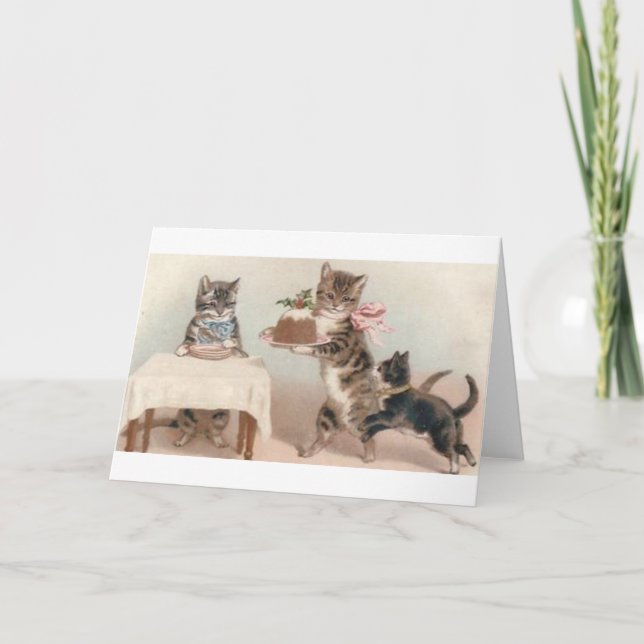 Vintage Cat And Kitten Christmas Dessert Note Card (Front)