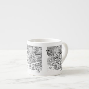 Vintage Cat and Mischievous Mice illustration Espresso Cup