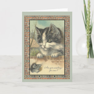 Vintage cat and mouse "waiting for me?" thank you card