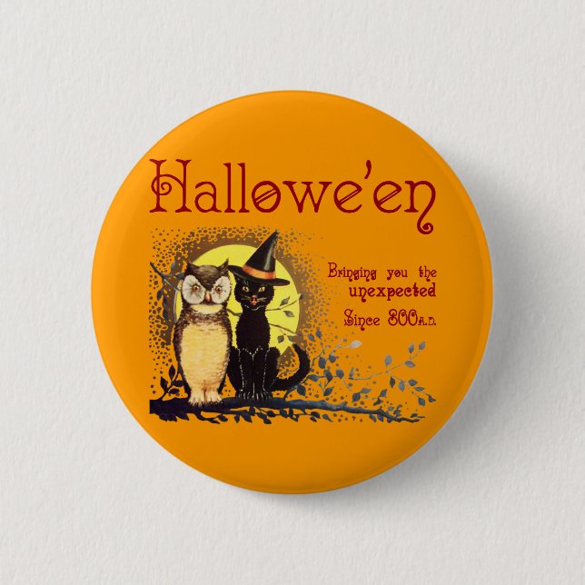 Vintage Cat and Owl Button (Front)