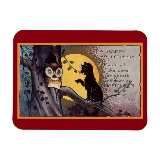 Vintage Cat And Owl Magnet (Horizontal)